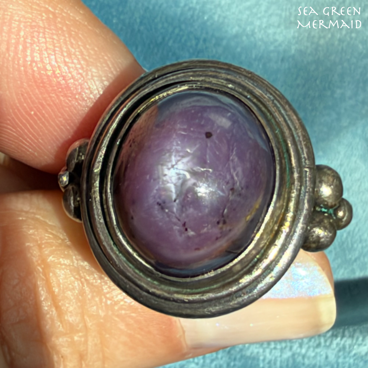 Purple Star Ruby Sapphire Cabochon Ring in Sterling Silver. 15g *Video*