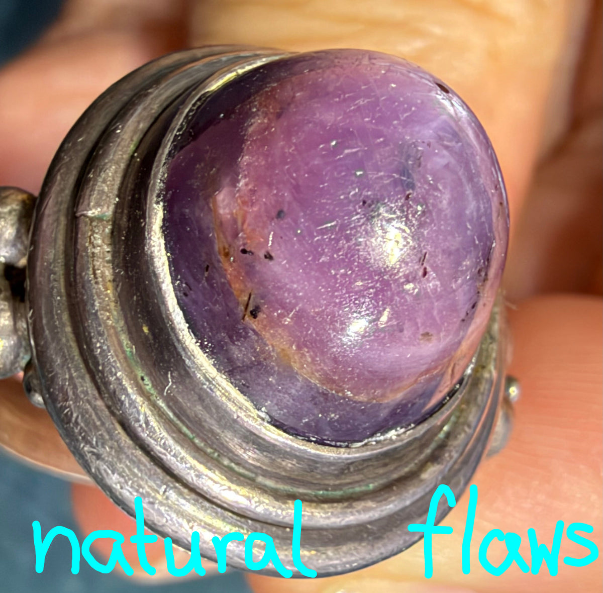 Purple Star Ruby Sapphire Cabochon Ring in Sterling Silver. 15g *Video*