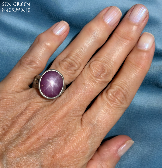 Pink Purple Star Ruby Sapphire in Tribal Filigree Silver Ring. 10g  *Video*
