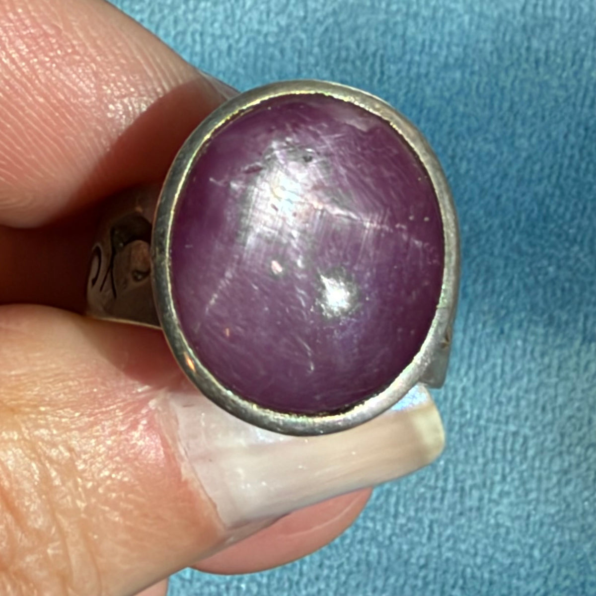 Pink Purple Star Ruby Sapphire in Tribal Filigree Silver Ring. 10g  *Video*