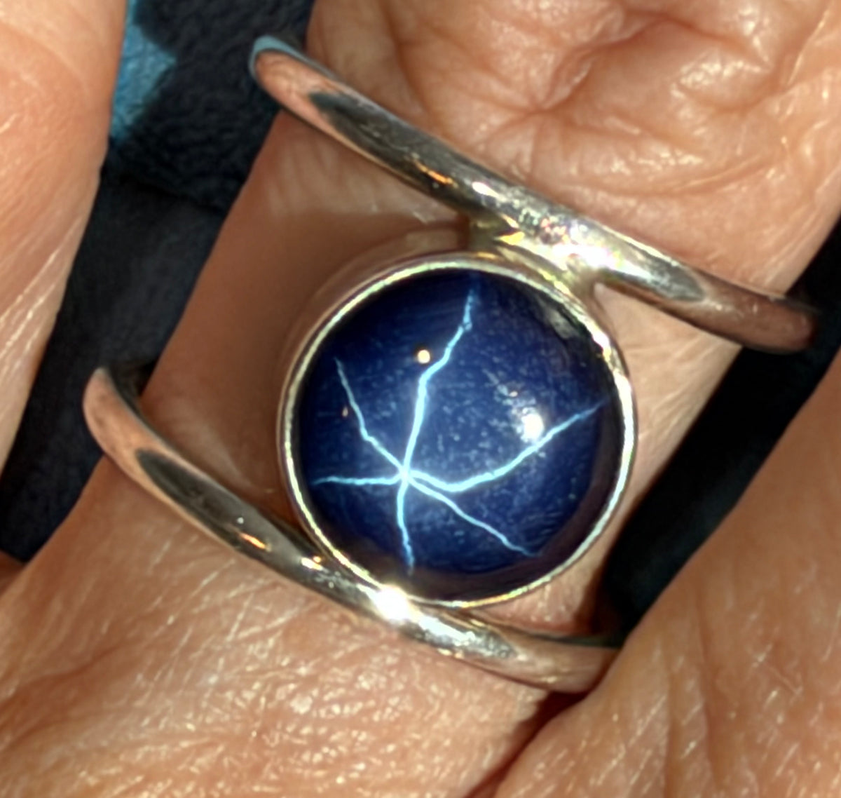 Blue Lindy Star Sapphire Double Ring in 925 Silver. Modern *Video*