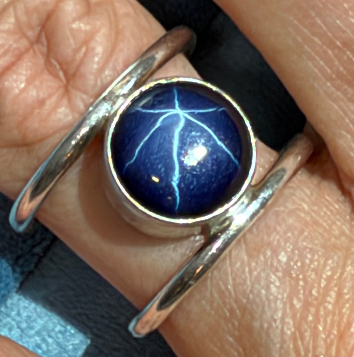 Blue Lindy Star Sapphire Double Ring in 925 Silver. Modern *Video*