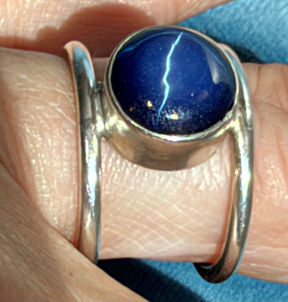 Blue Lindy Star Sapphire Double Ring in 925 Silver. Modern *Video*