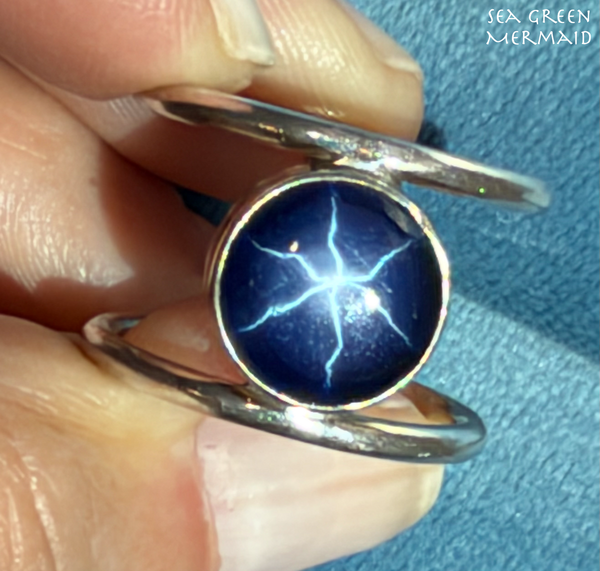 Blue Lindy Star Sapphire Double Ring in 925 Silver. Modern *Video*