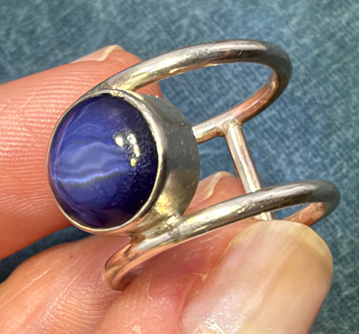 Blue Lindy Star Sapphire Double Ring in 925 Silver. Modern *Video*