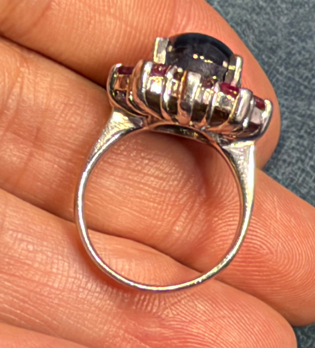 Natural Blue Star Sapphire Ring w Ruby Halo in Sterling Silver *Video*