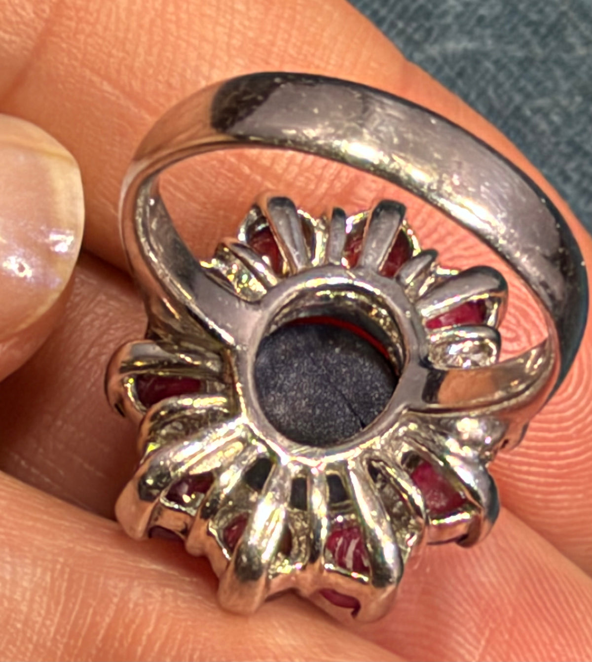 Natural Blue Star Sapphire Ring w Ruby Halo in Sterling Silver *Video*