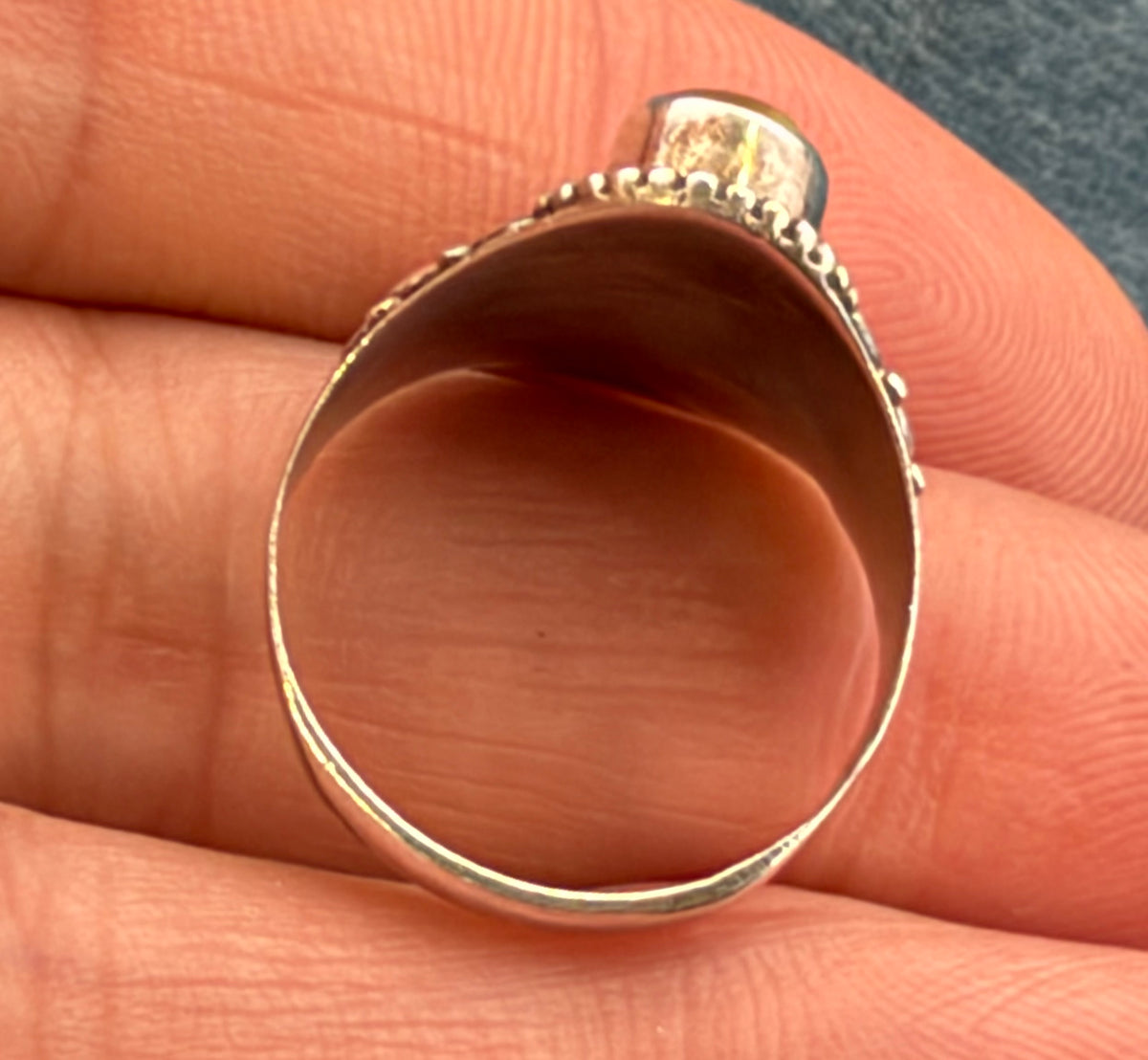 Mexican Boulder Fire Opal Double Stone Wide 925 Silver Ring. Bali Beads