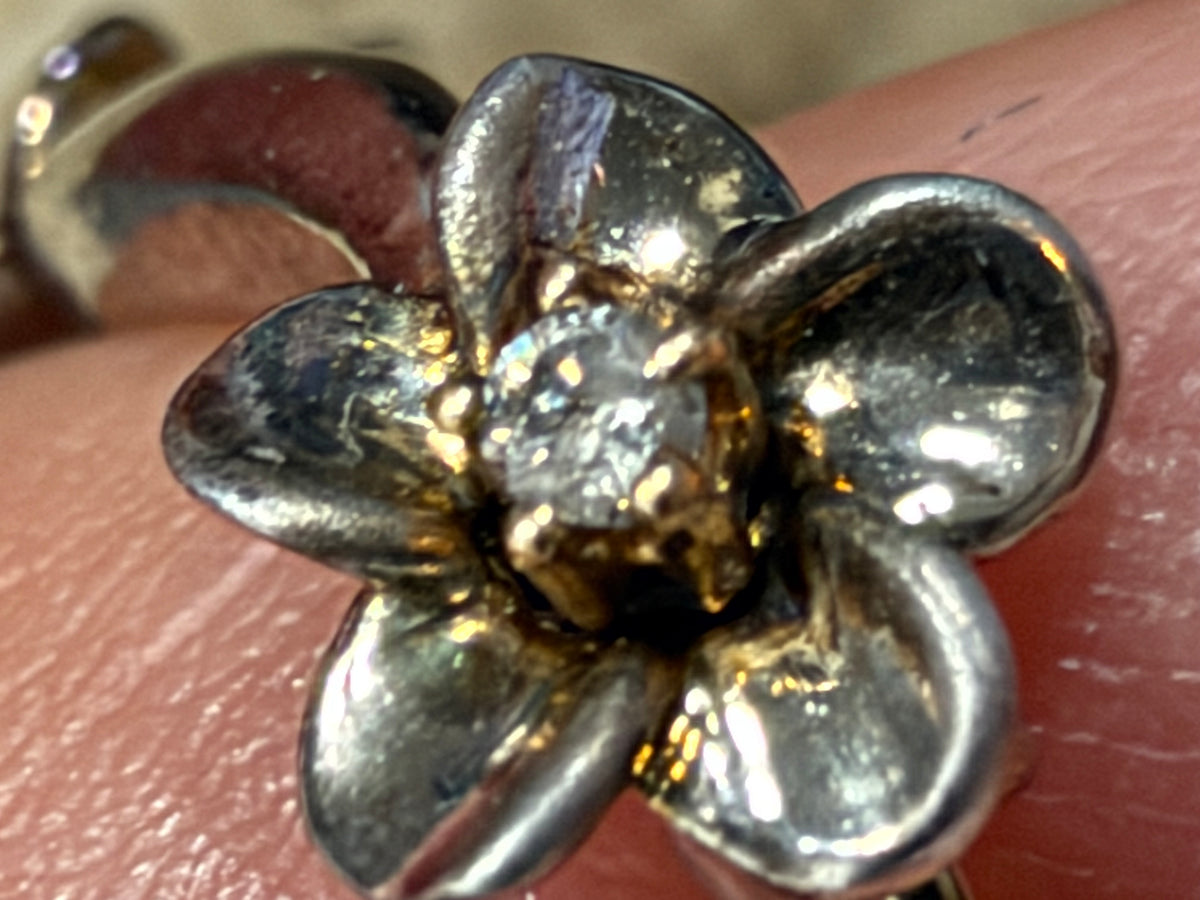 10k Yellow Gold + Sterling Silver Natural Diamond Flower Bracelet
