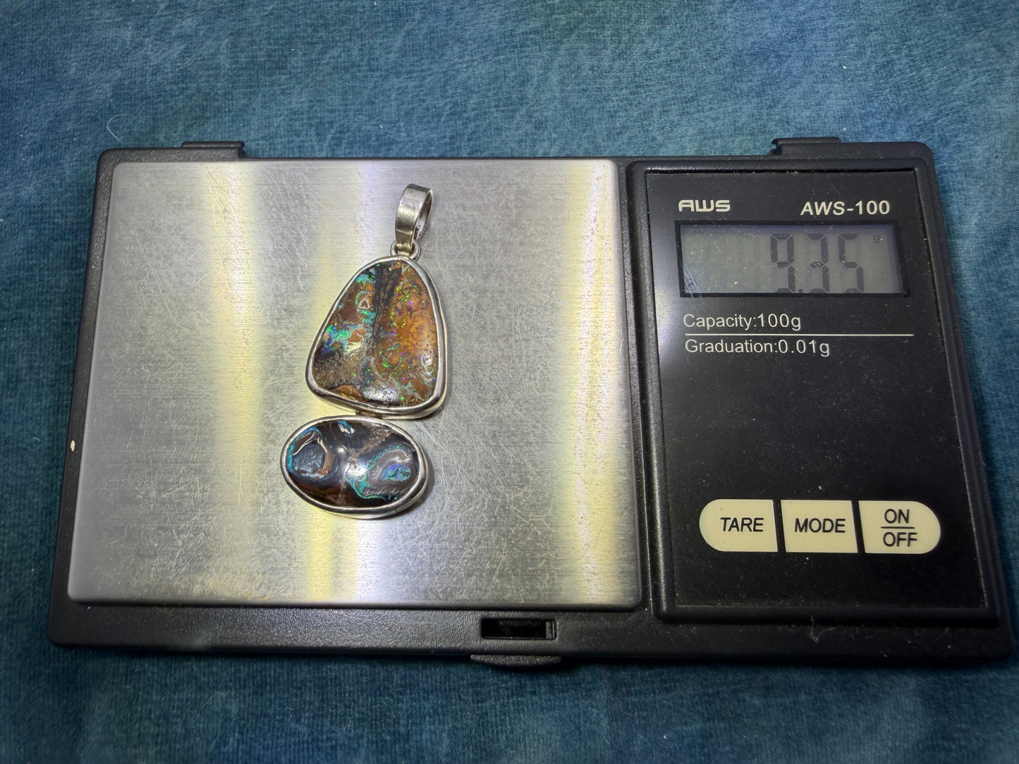 Australian Boulder Koroit 2 Opal Pendant in Silver.  1.9" + 9g *Video*