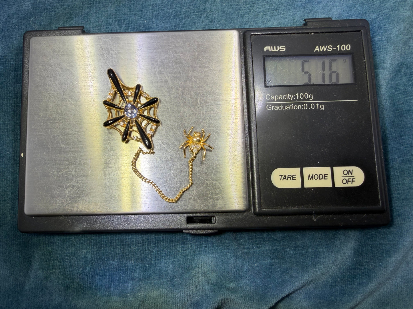 18k Gold SPIDER WEB Pendant w Onyx Tanzanite & Diamonds