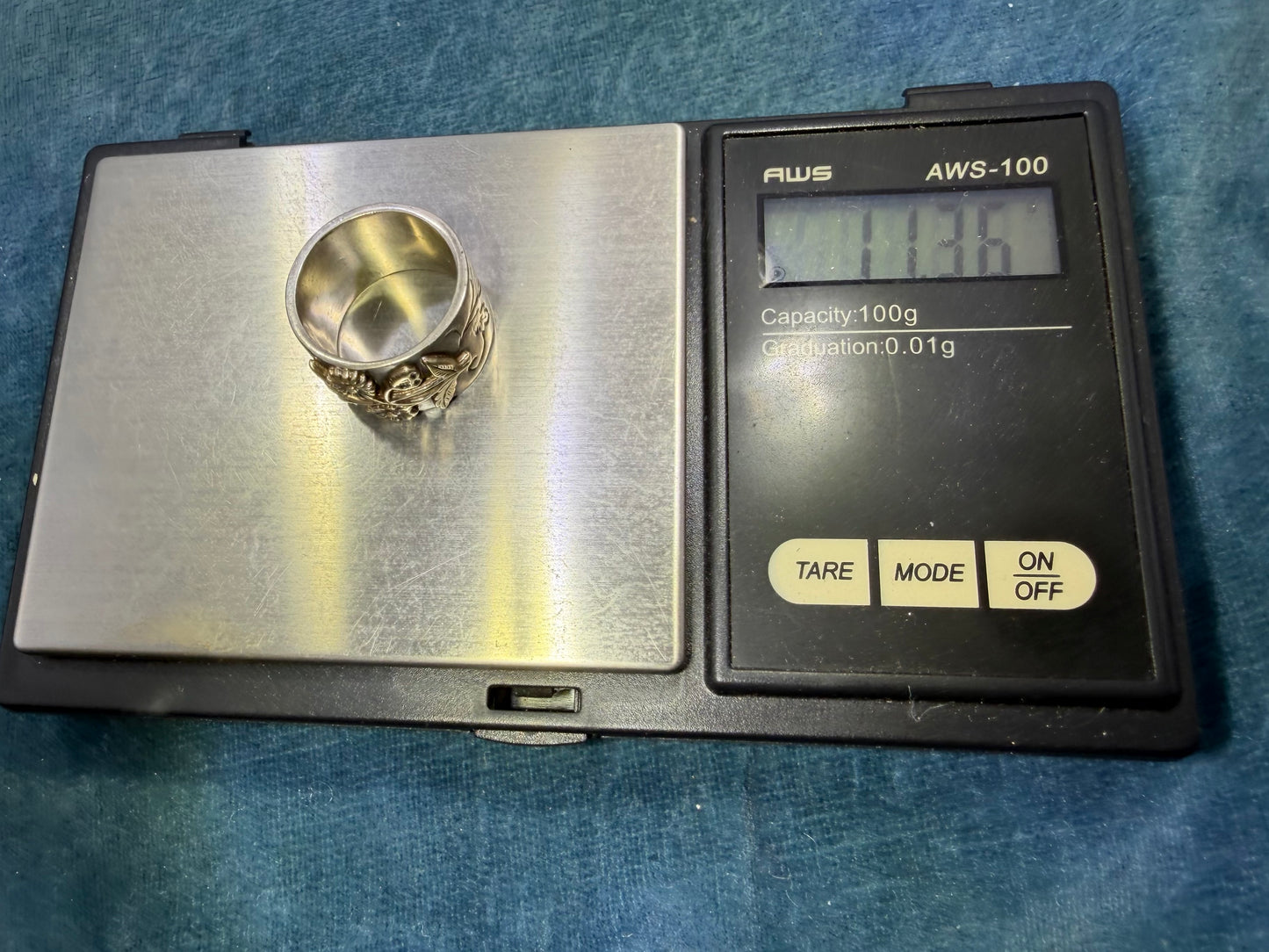 14k Yellow Gold Flowers on 925 Silver Wide Cigar Band Ring