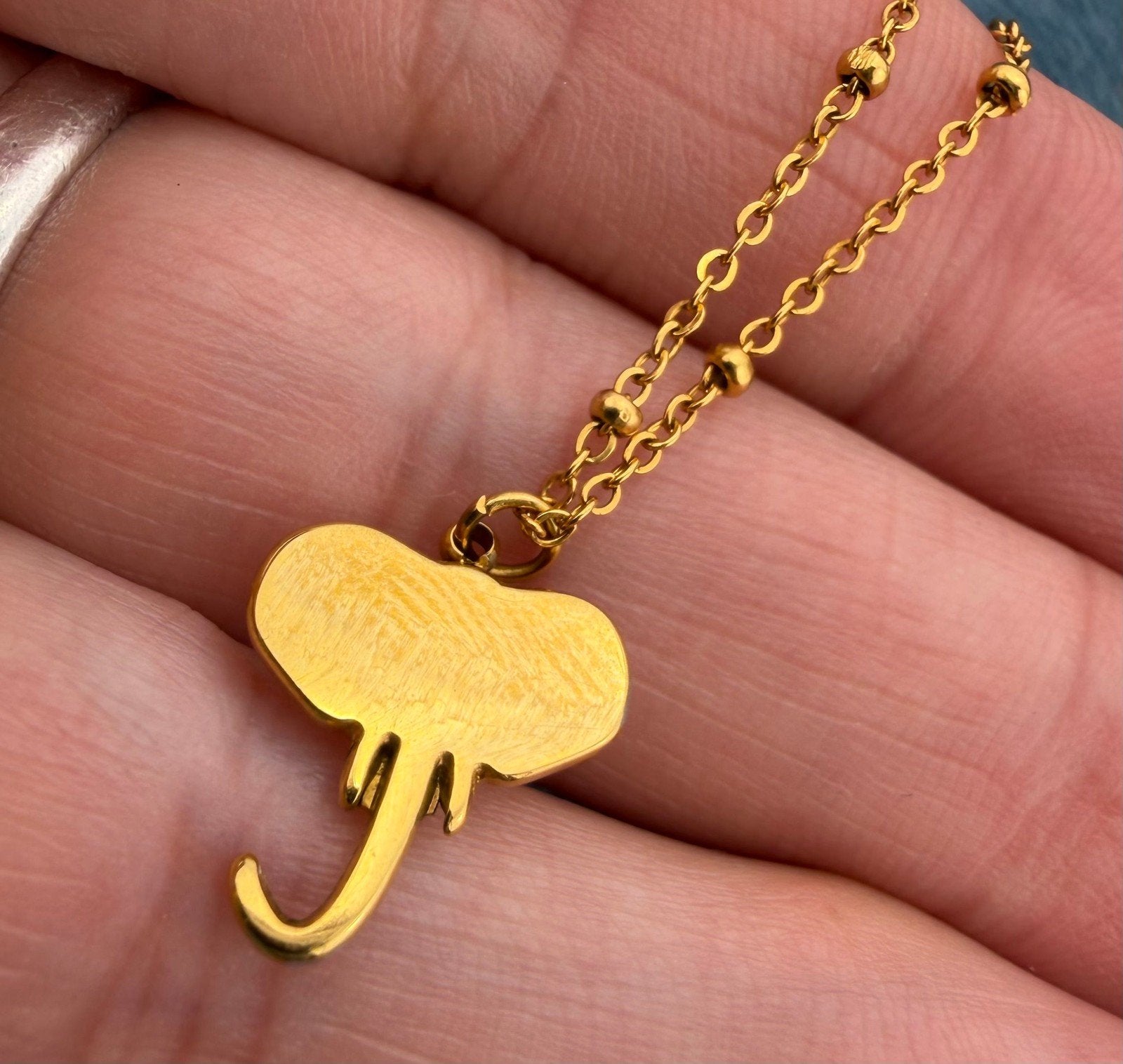 18k Yellow Gold Elephant Head Pendant w 18k Chain Necklace
