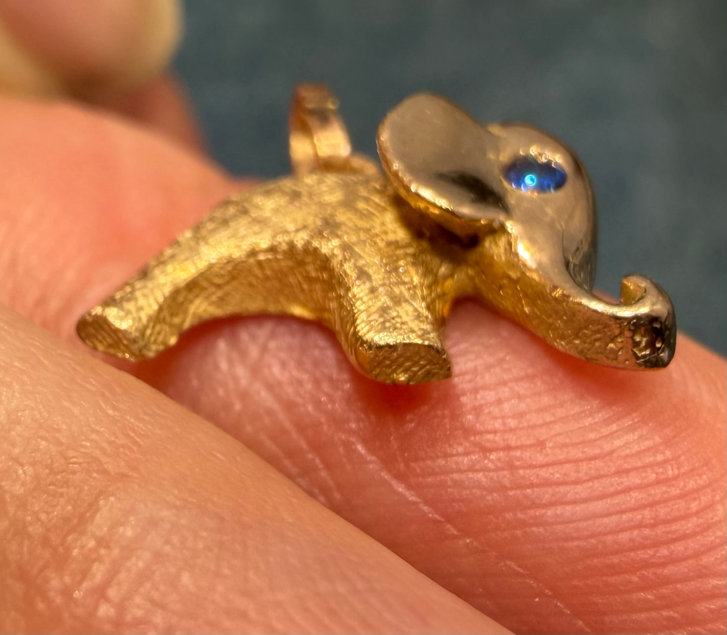 14k Yellow Gold Elephant Charm Pendant. 1950s Kitsch Cartoonish