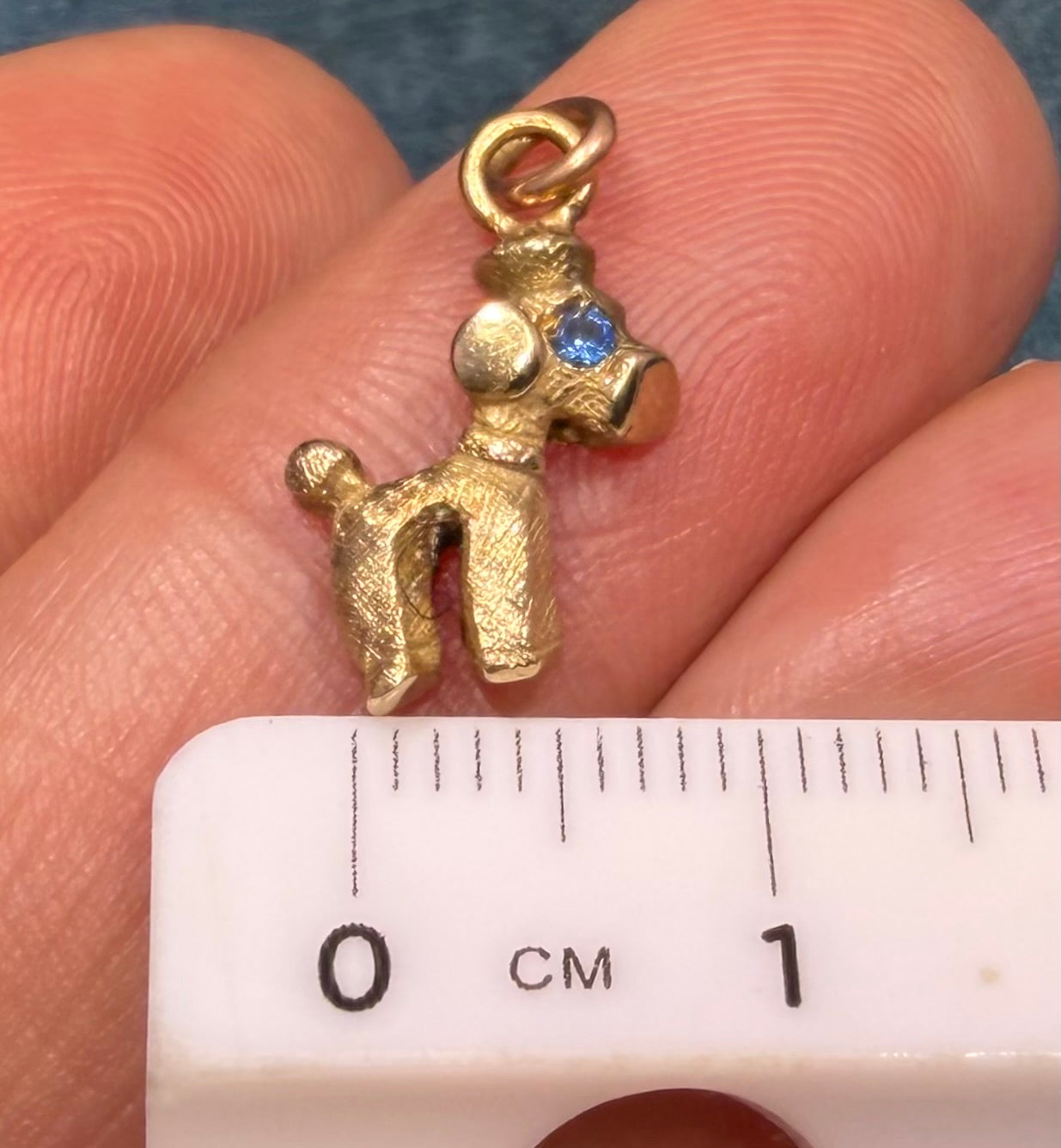 14k Yellow Gold Poodle Dog Charm Pendant. 1950s Kitsch Cartoonish