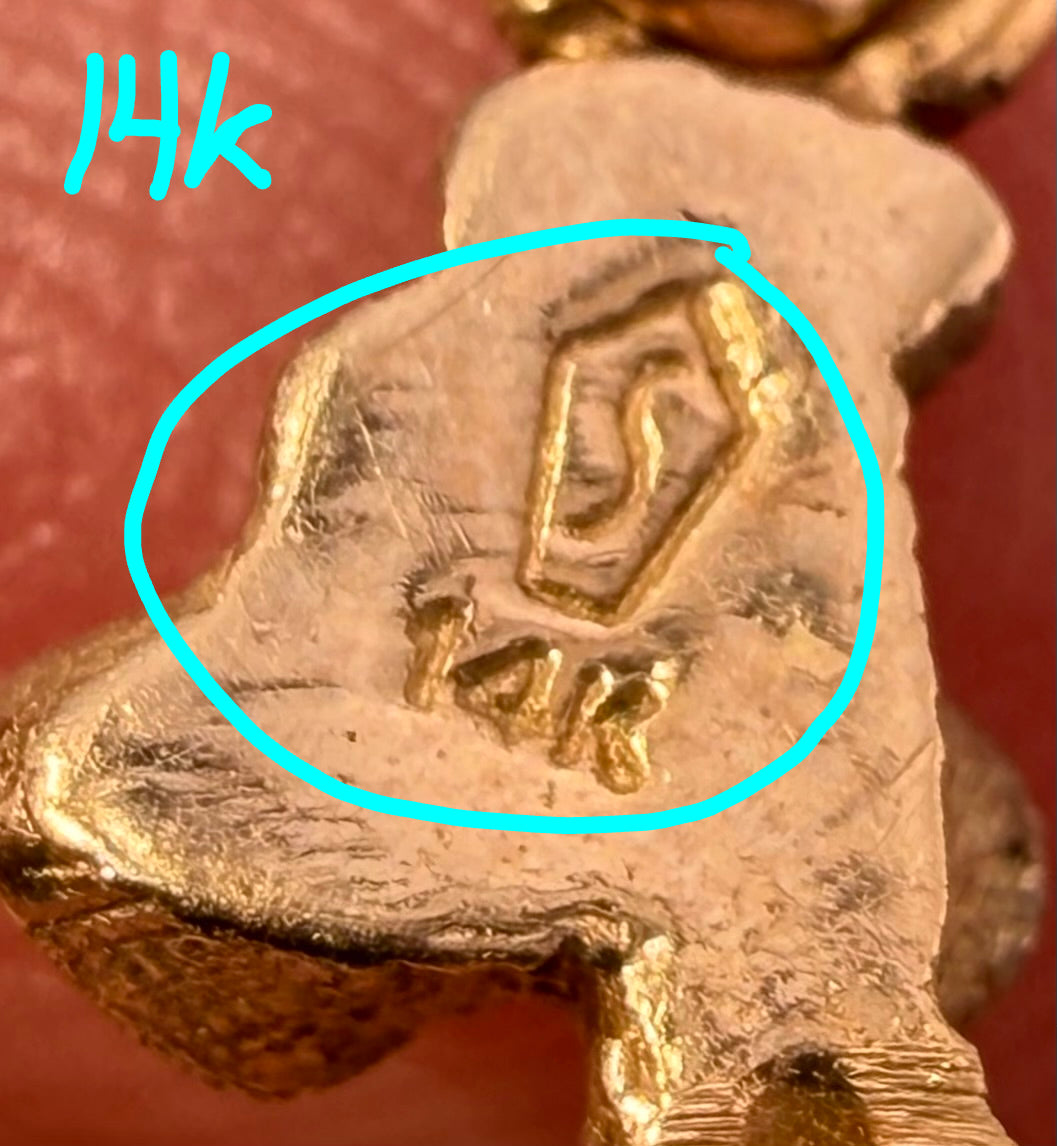 14k Yellow Gold Poodle Dog Charm Pendant. 1950s Kitsch Cartoonish