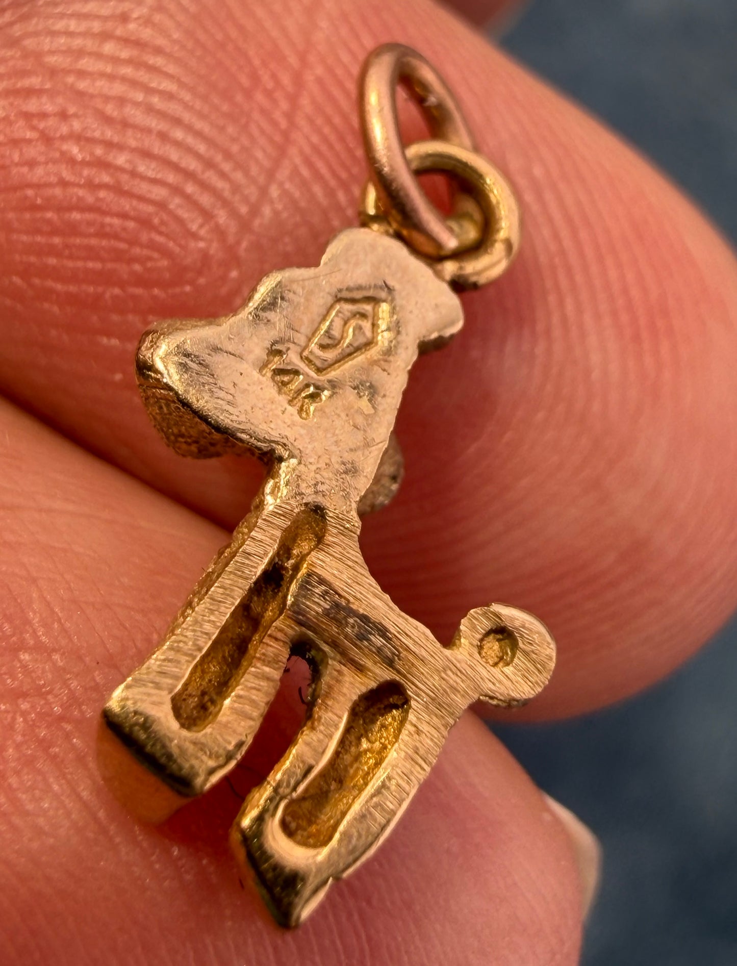 14k Yellow Gold Poodle Dog Charm Pendant. 1950s Kitsch Cartoonish