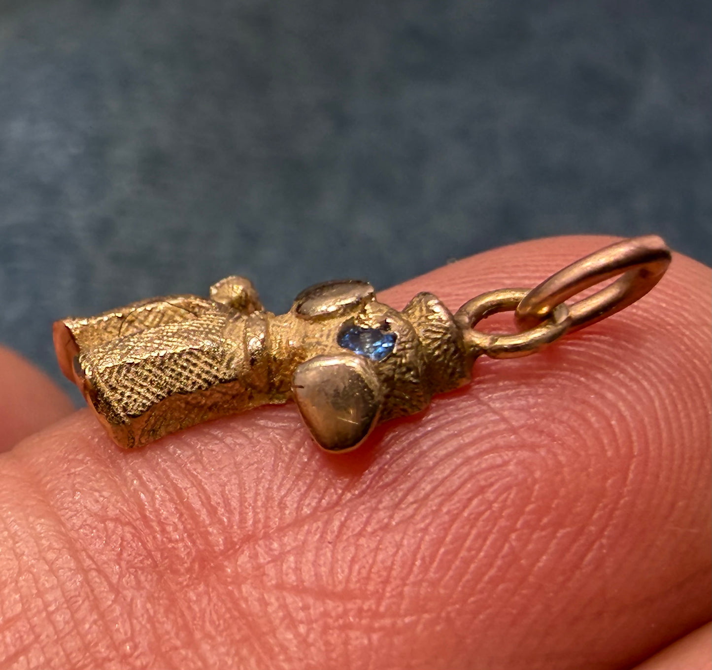 14k Yellow Gold Poodle Dog Charm Pendant. 1950s Kitsch Cartoonish