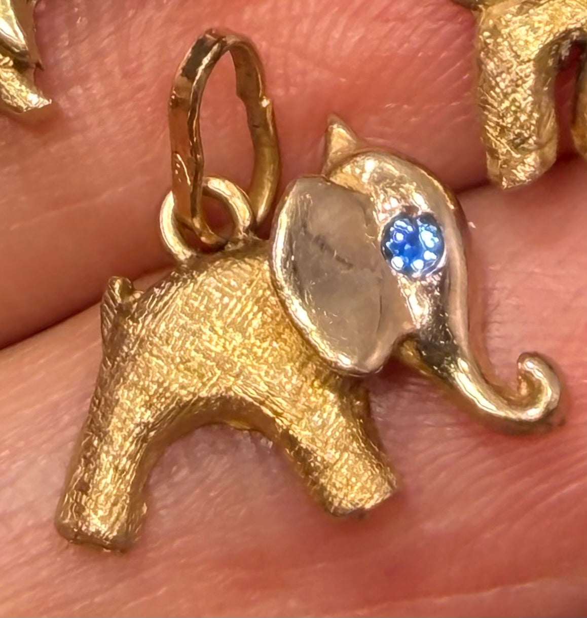 14k Yellow Gold Elephant Charm Pendant. 1950s Kitsch Cartoonish