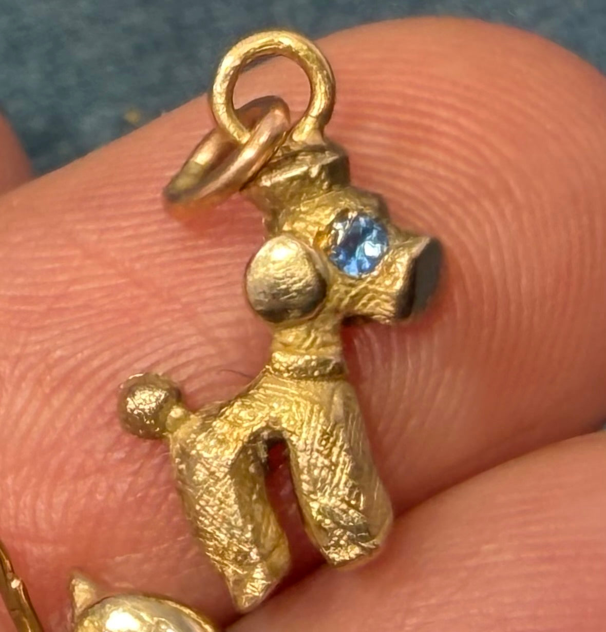 14k Yellow Gold Poodle Dog Charm Pendant. 1950s Kitsch Cartoonish