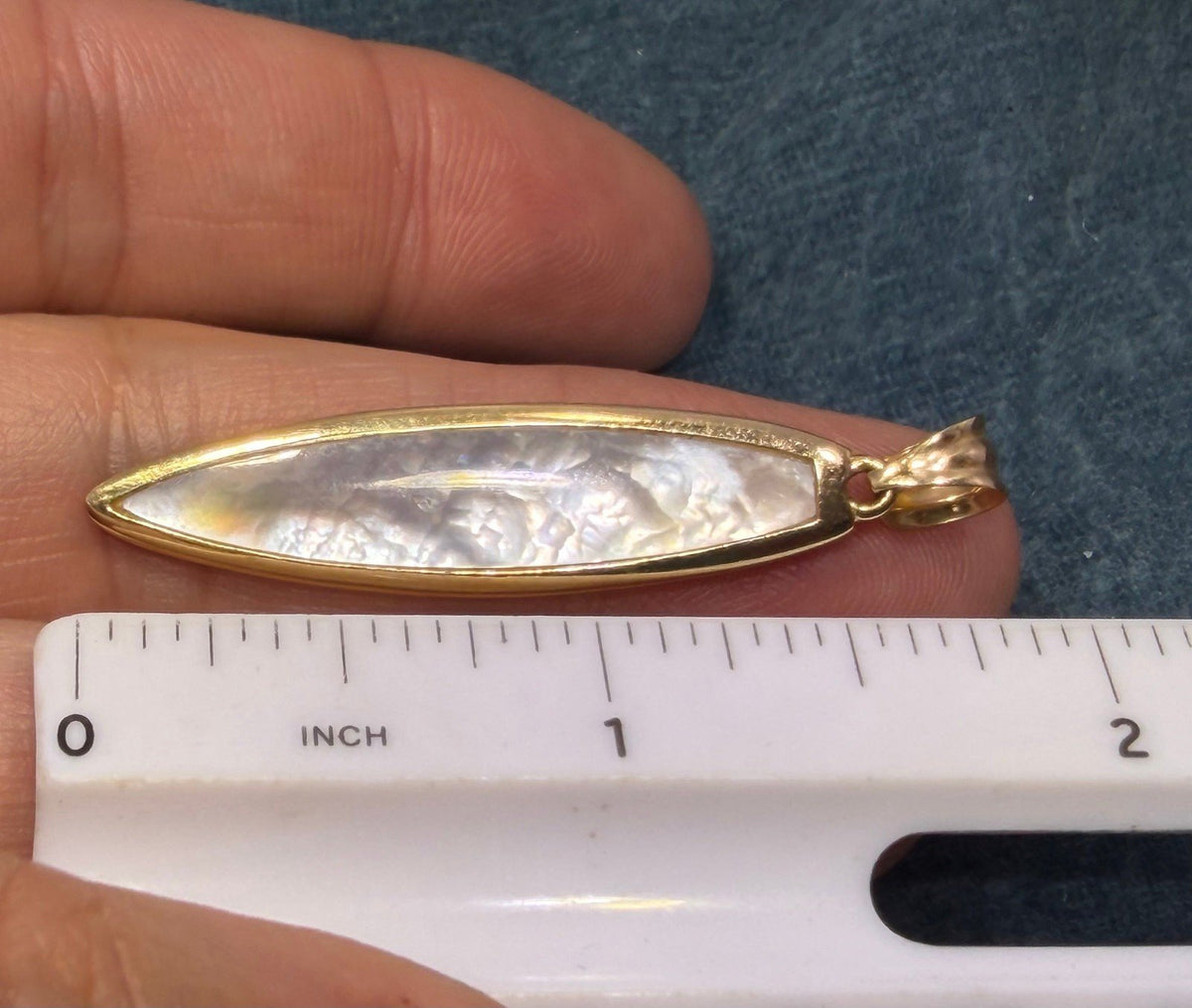 14k Gold 3D Surf Board Pendant w Fins. Mother of Pearl. 1.7" *Video*