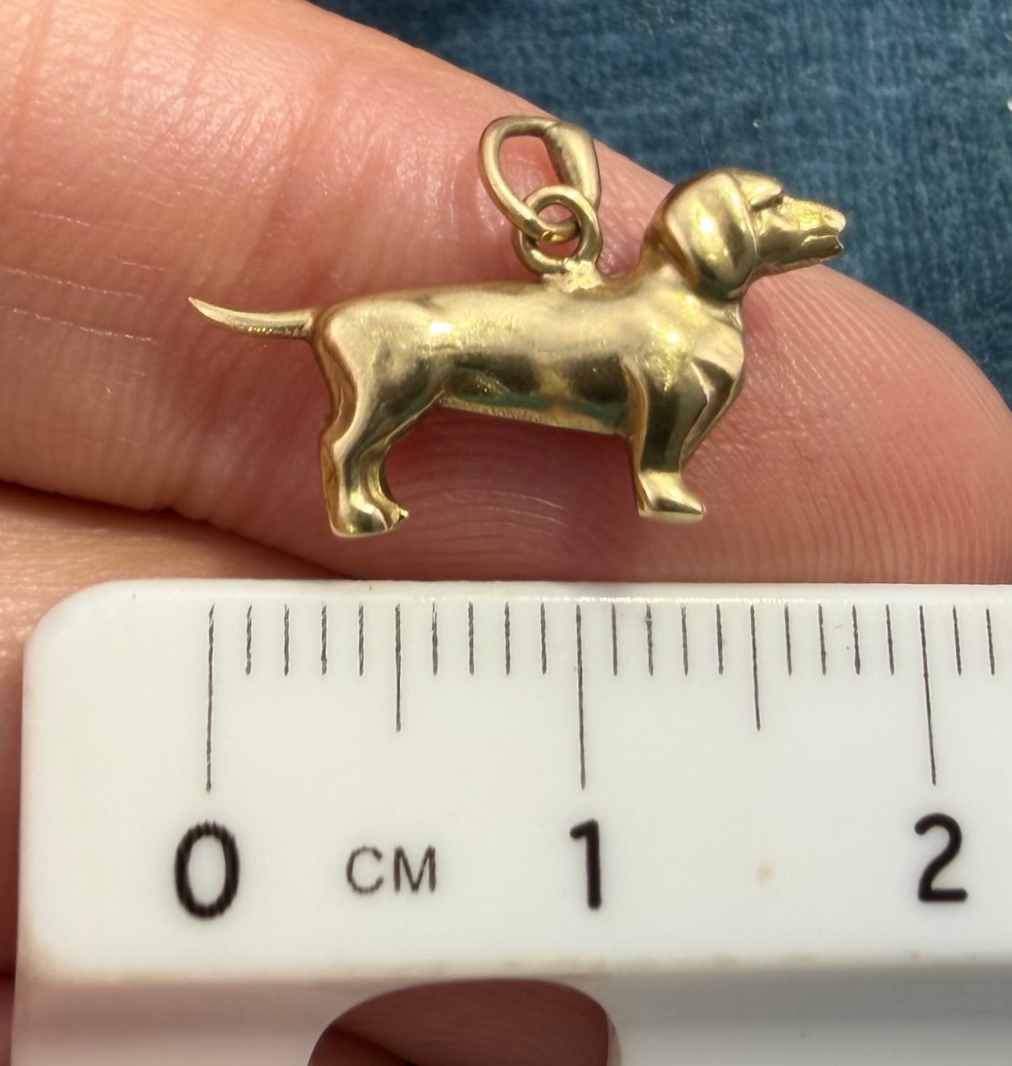 14k Yellow Gold Dachshund Wiener Dog Charm Pendant. Solid