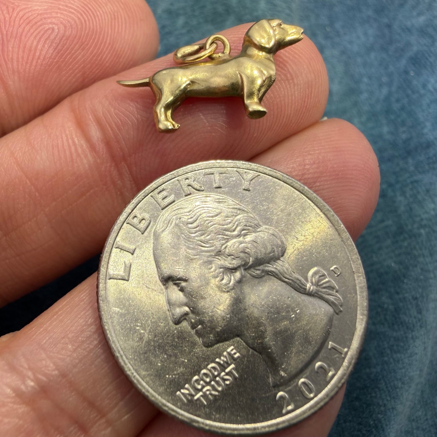 14k Yellow Gold Dachshund Wiener Dog Charm Pendant. Solid