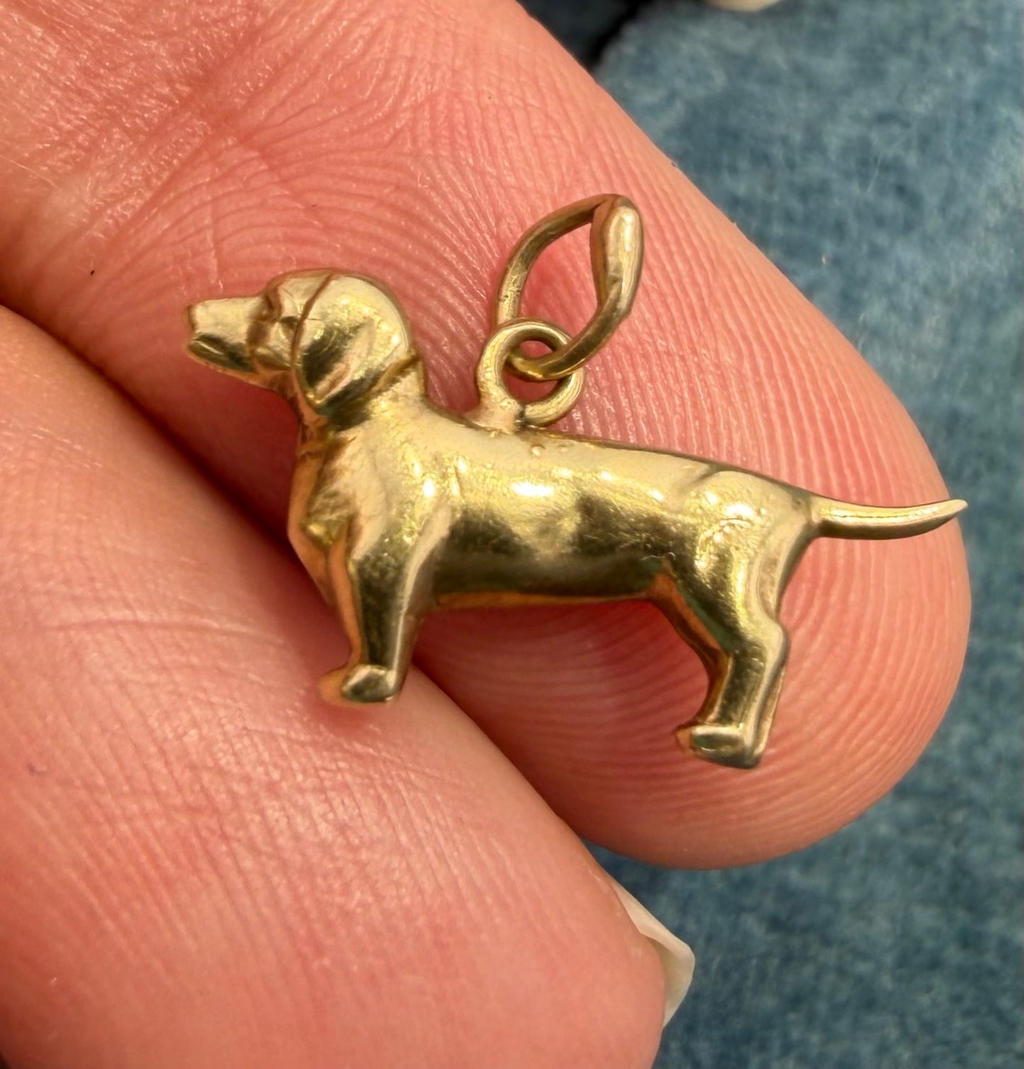 14k Yellow Gold Dachshund Wiener Dog Charm Pendant. Solid