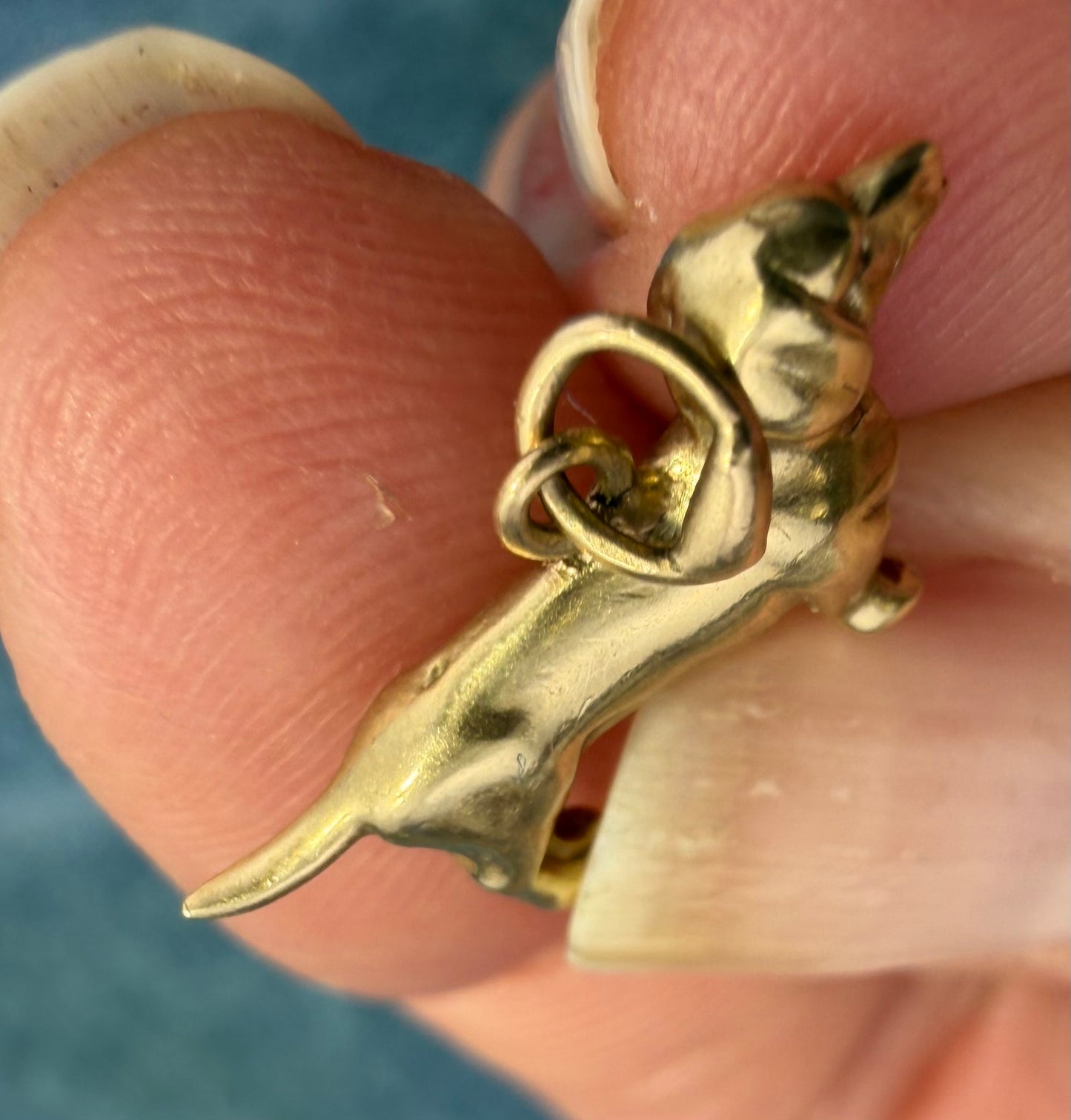 14k Yellow Gold Dachshund Wiener Dog Charm Pendant. Solid