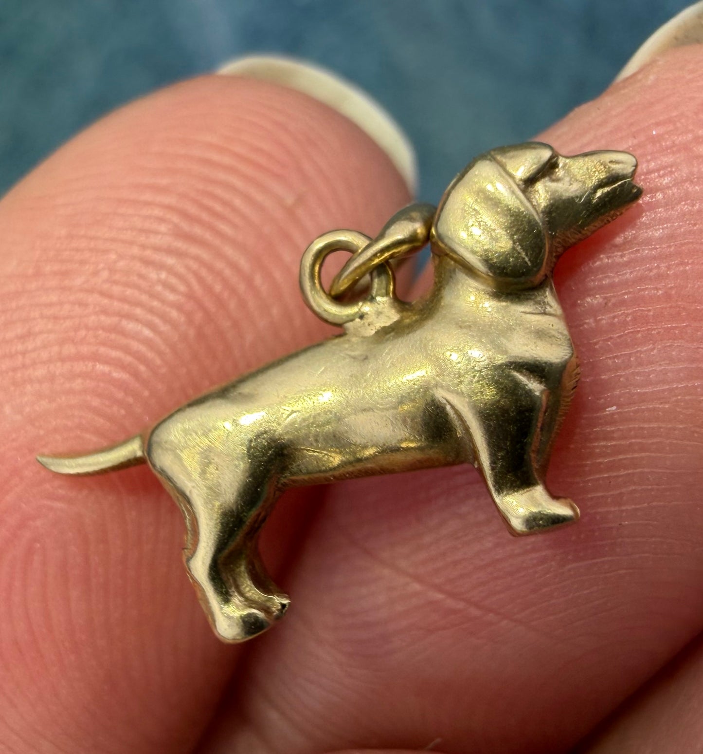 14k Yellow Gold Dachshund Wiener Dog Charm Pendant. Solid
