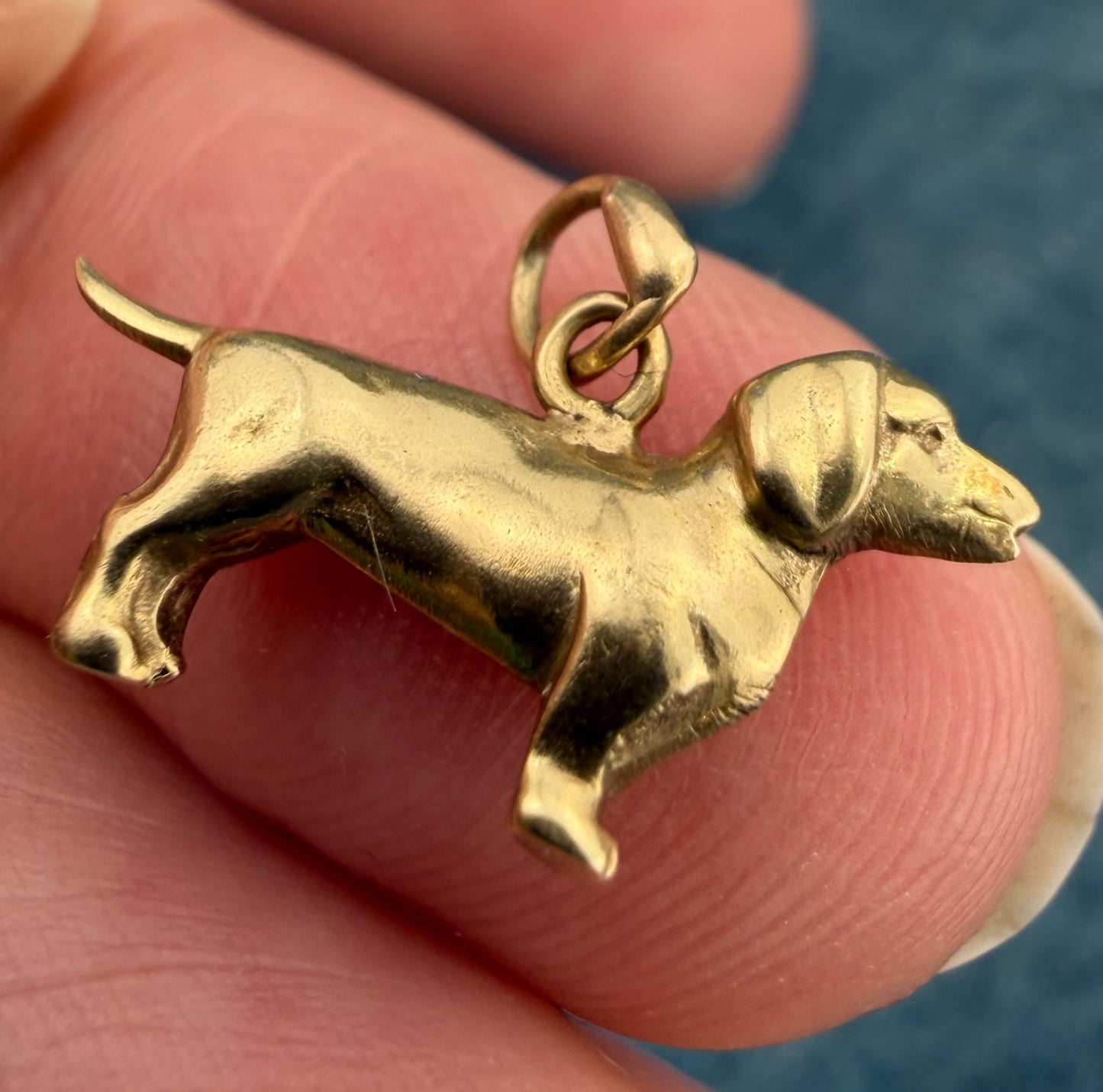 14k Yellow Gold Dachshund Wiener Dog Charm Pendant. Solid