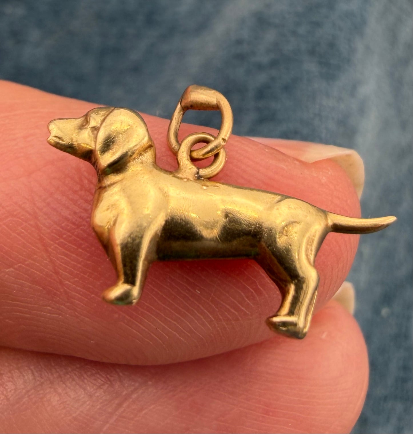 14k Yellow Gold Dachshund Wiener Dog Charm Pendant. Solid