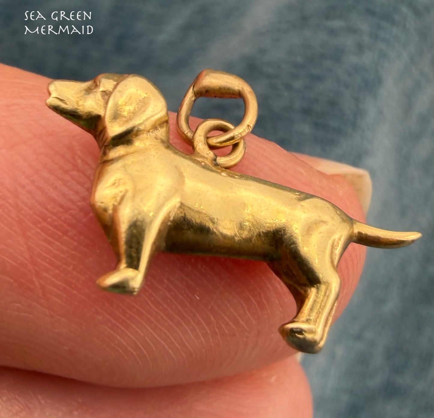 14k Yellow Gold Dachshund Wiener Dog Charm Pendant. Solid