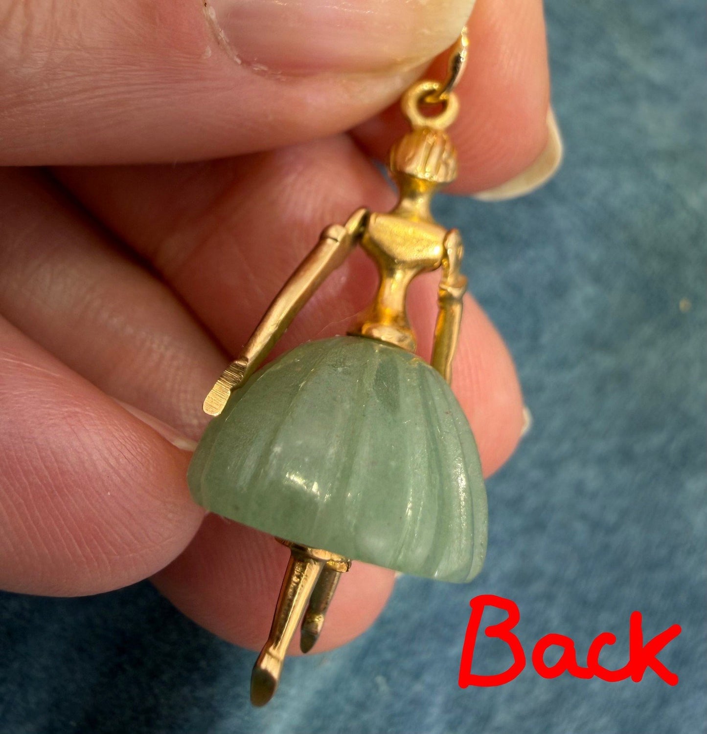 14k Gold Dancer Ballerina w TuTu Pendant + Moving Arms. 1.4" 6.7g