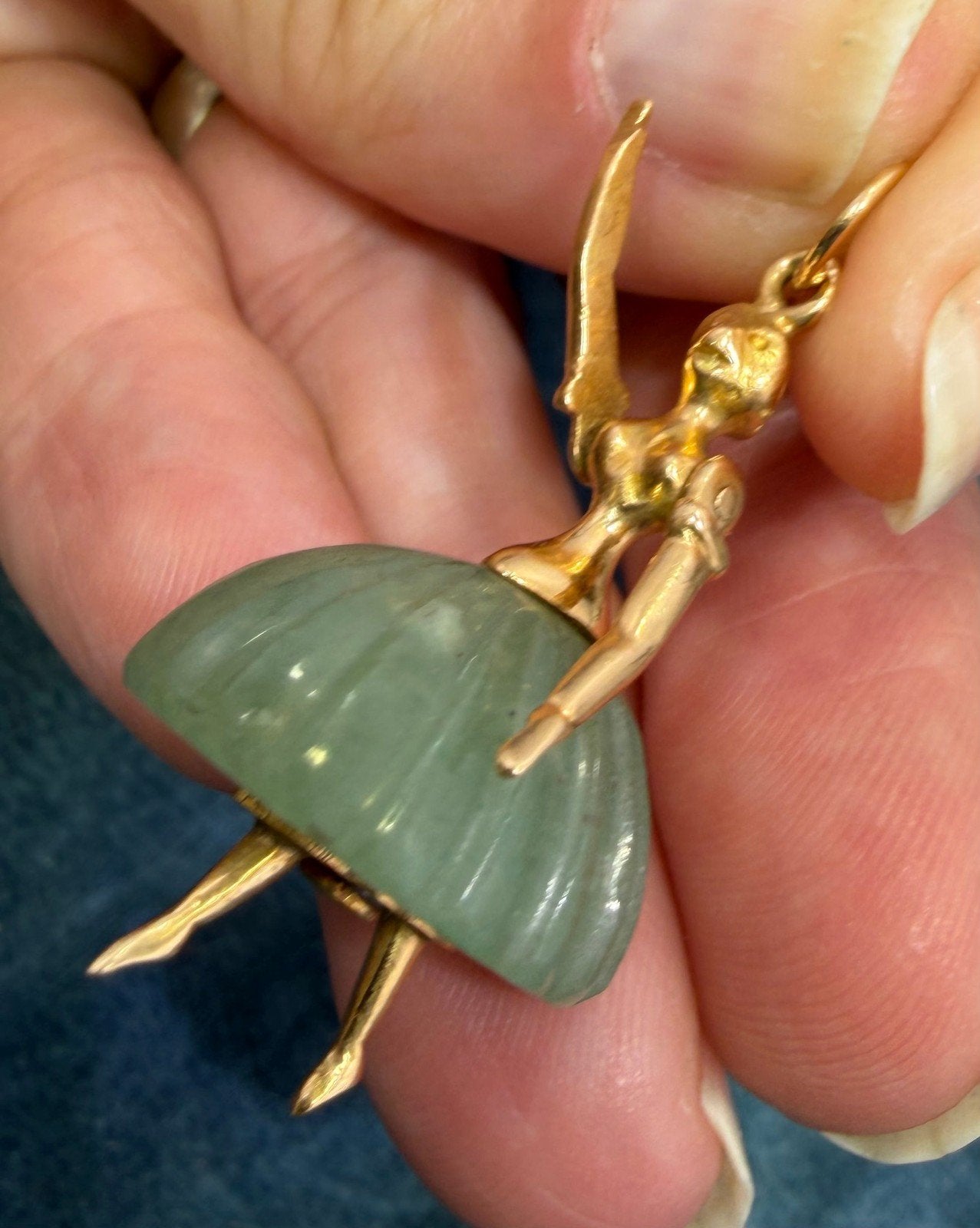 14k Gold Dancer Ballerina w TuTu Pendant + Moving Arms. 1.4" 6.7g