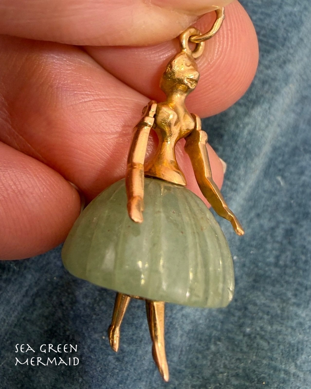 14k Gold Dancer Ballerina w TuTu Pendant + Moving Arms. 1.4" 6.7g