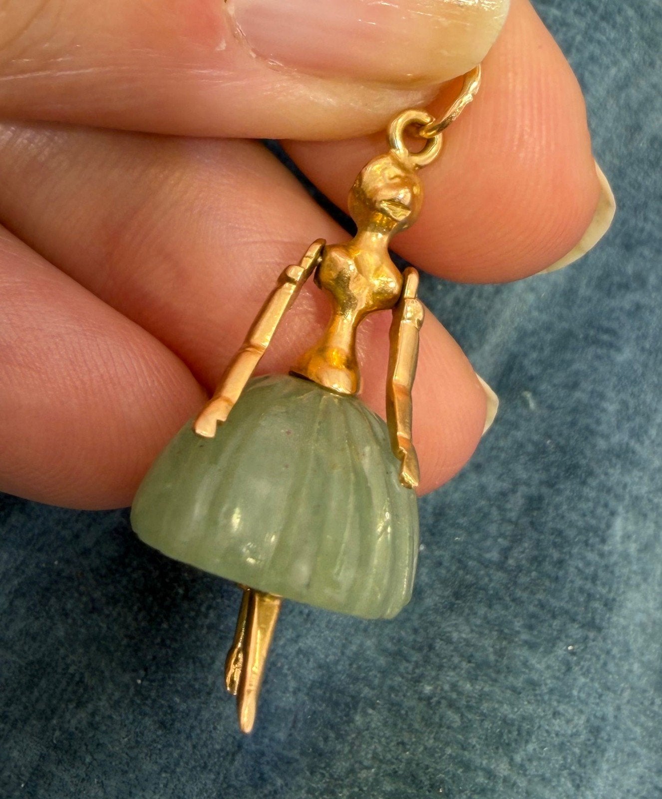 14k Gold Dancer Ballerina w TuTu Pendant + Moving Arms. 1.4" 6.7g