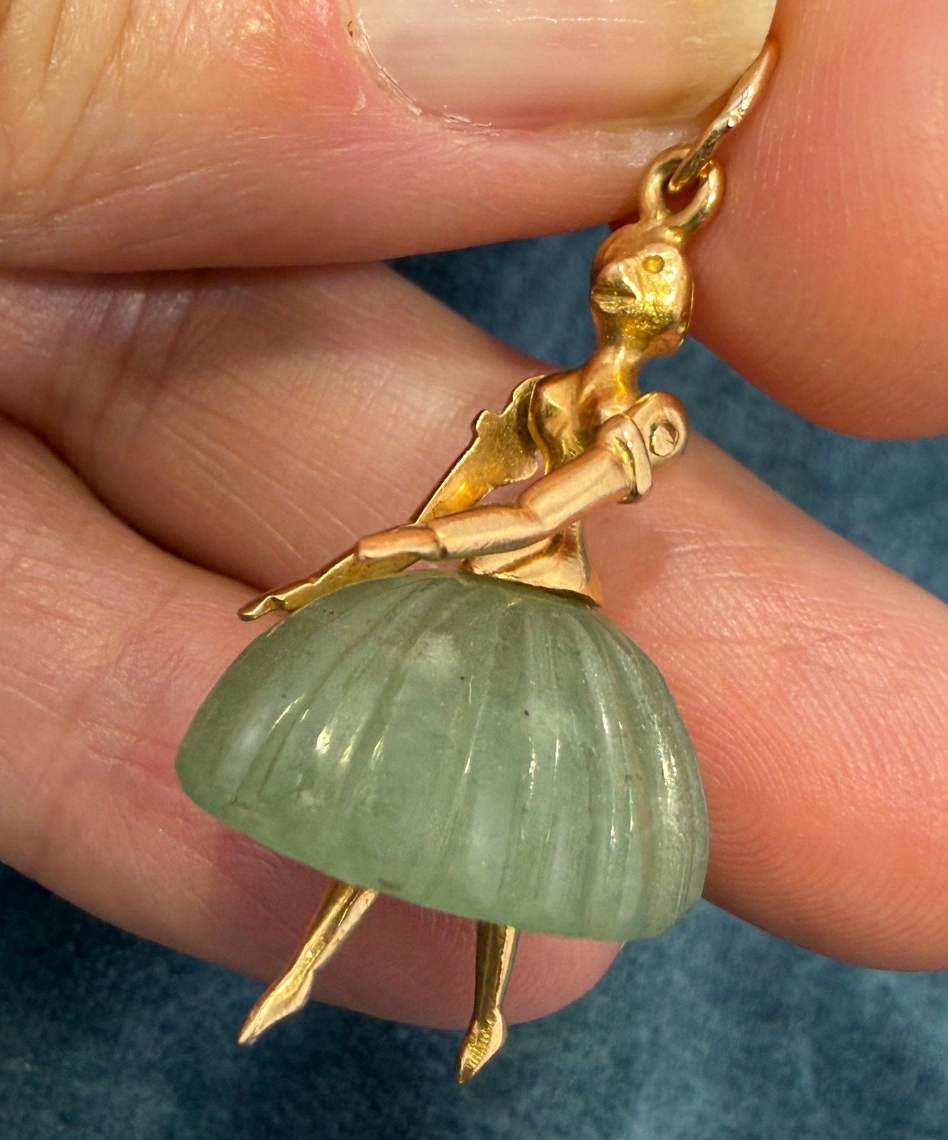 14k Gold Dancer Ballerina w TuTu Pendant + Moving Arms. 1.4" 6.7g