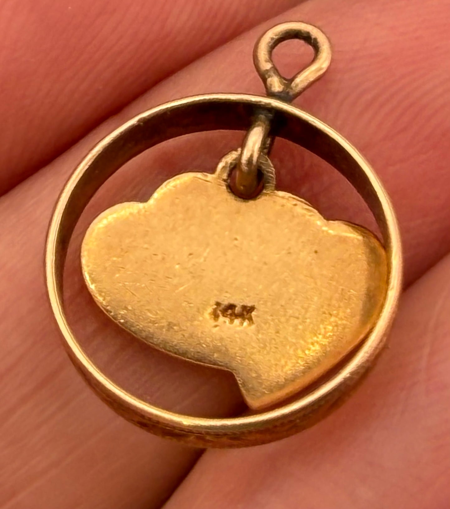 14k Yellow Gold 2 Hearts Sweethearts Circle Pendant "You & Me"