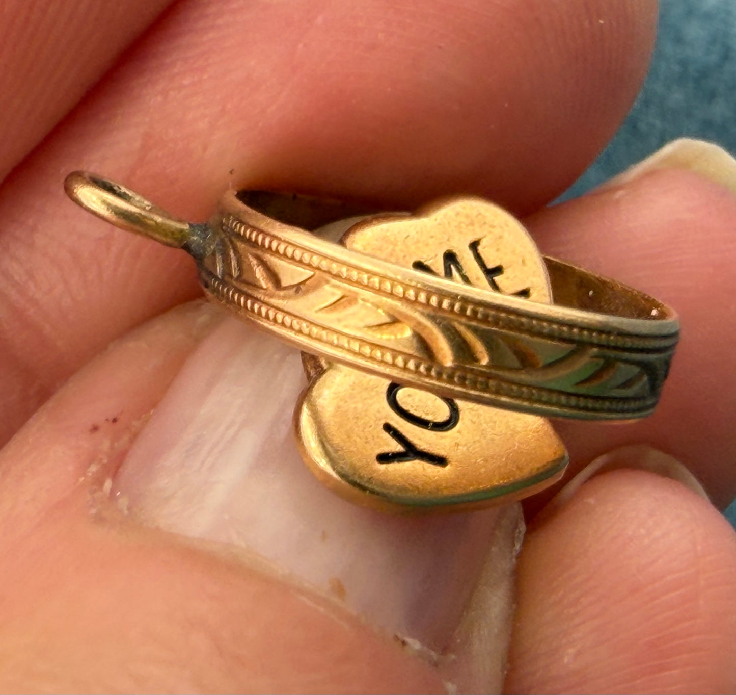 14k Yellow Gold 2 Hearts Sweethearts Circle Pendant "You & Me"