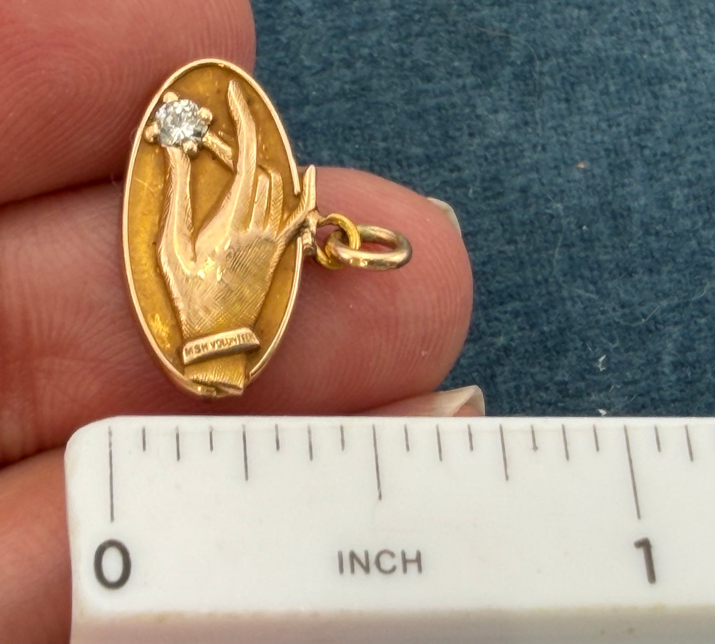 10k Yellow Gold & Diamond Antique HAND Oval Pendant. O C Tanner