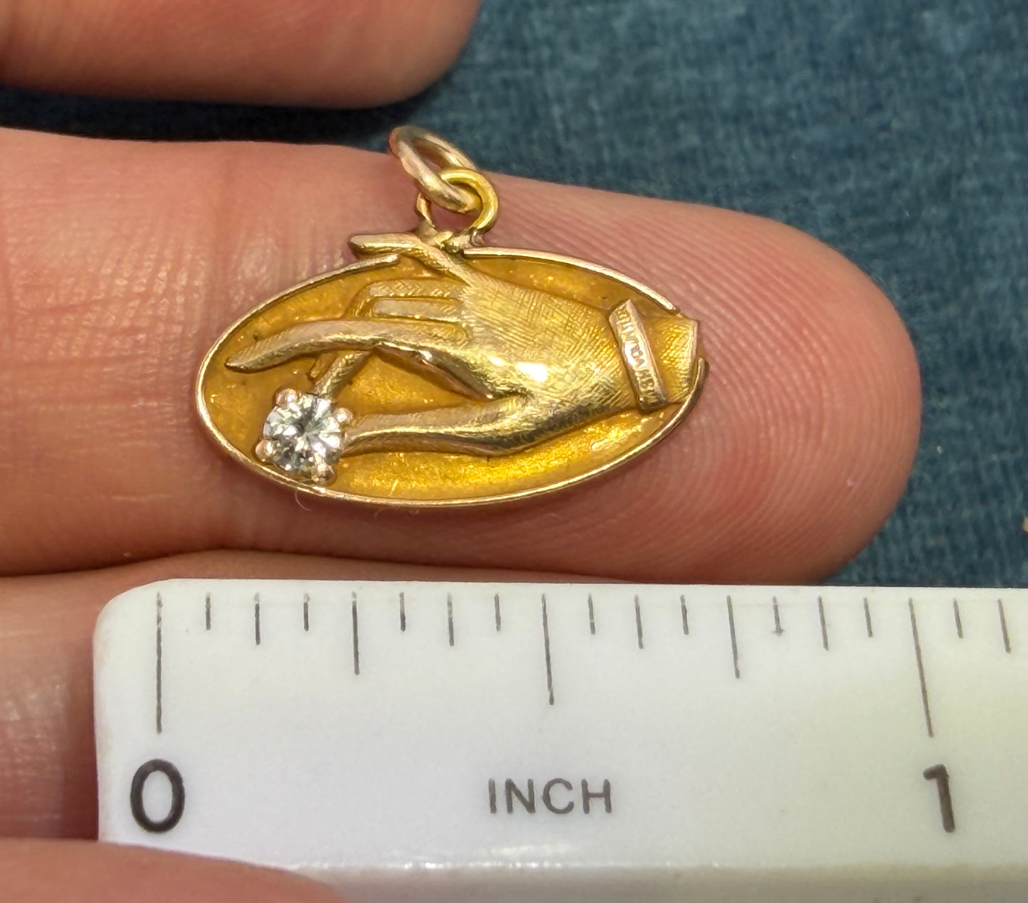 10k Yellow Gold & Diamond Antique HAND Oval Pendant. O C Tanner