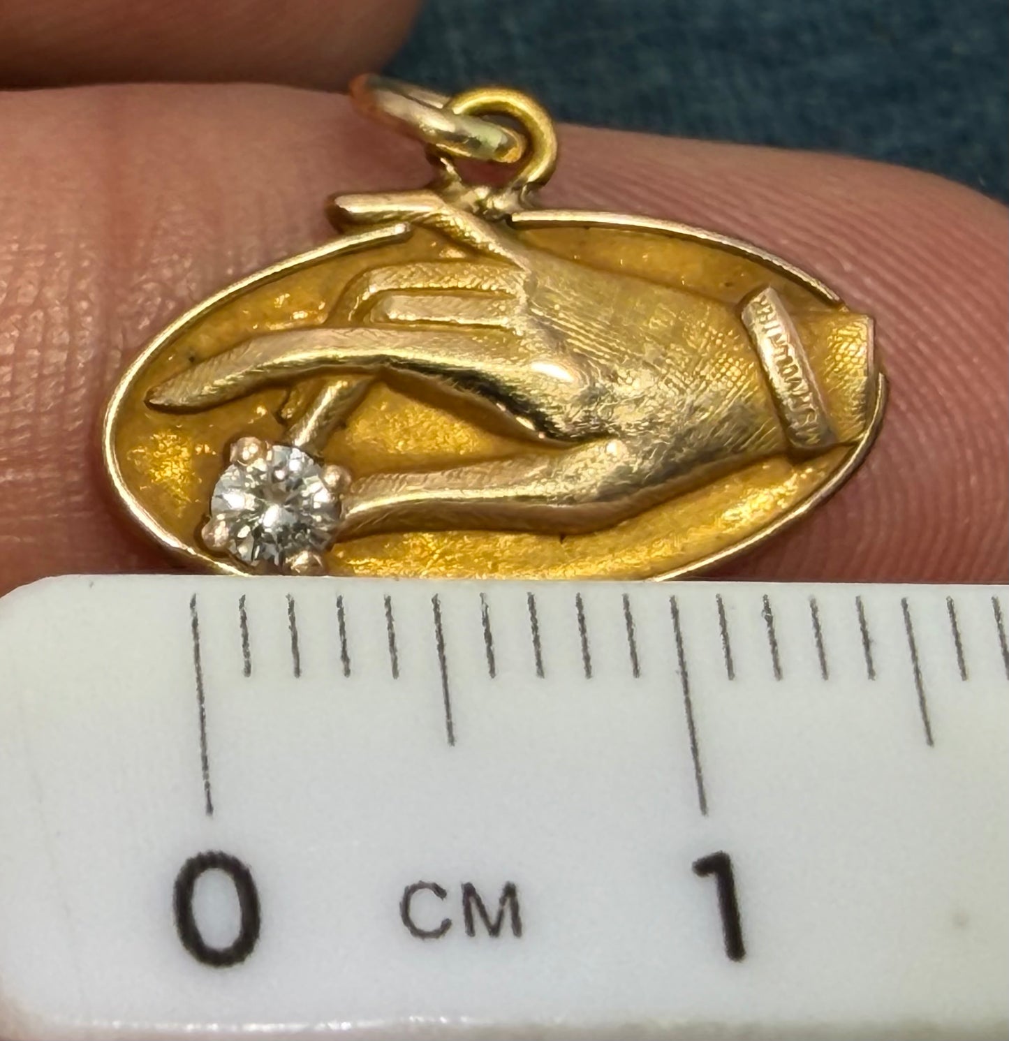 10k Yellow Gold & Diamond Antique HAND Oval Pendant. O C Tanner