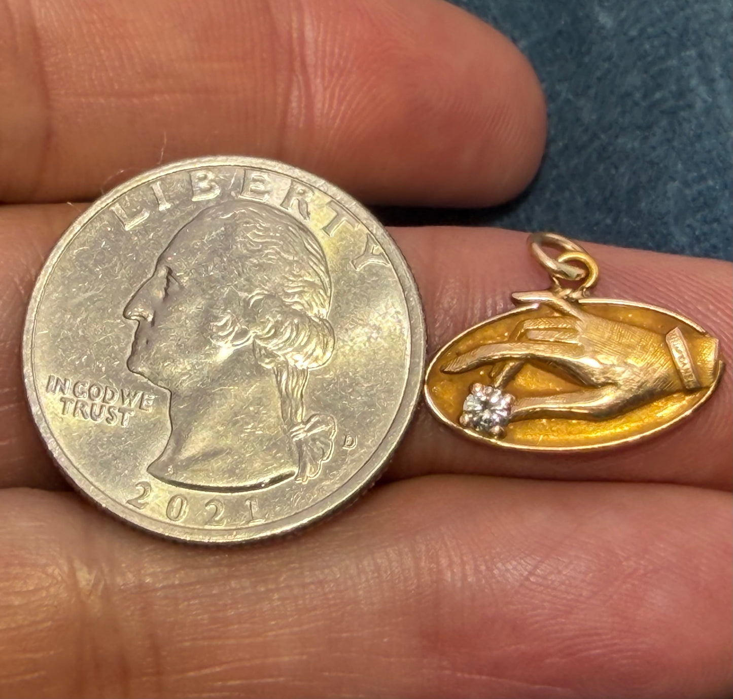 10k Yellow Gold & Diamond Antique HAND Oval Pendant. O C Tanner