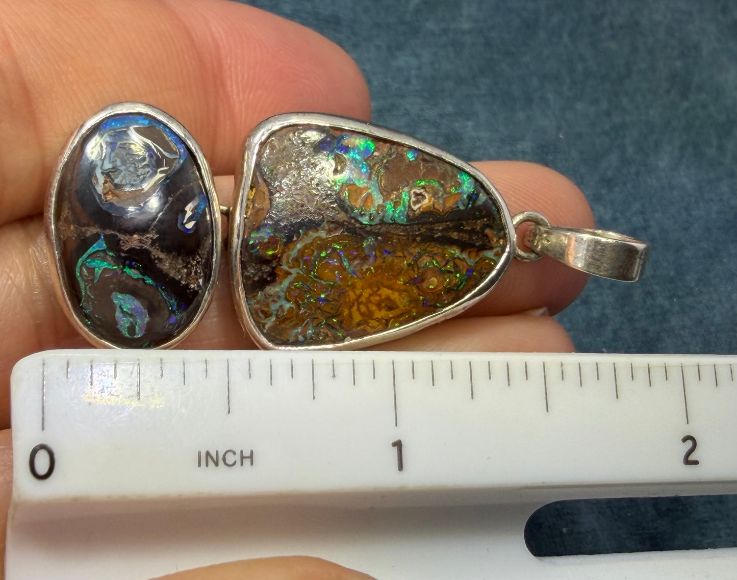 Australian Boulder Koroit 2 Opal Pendant in Silver.  1.9" + 9g *Video*