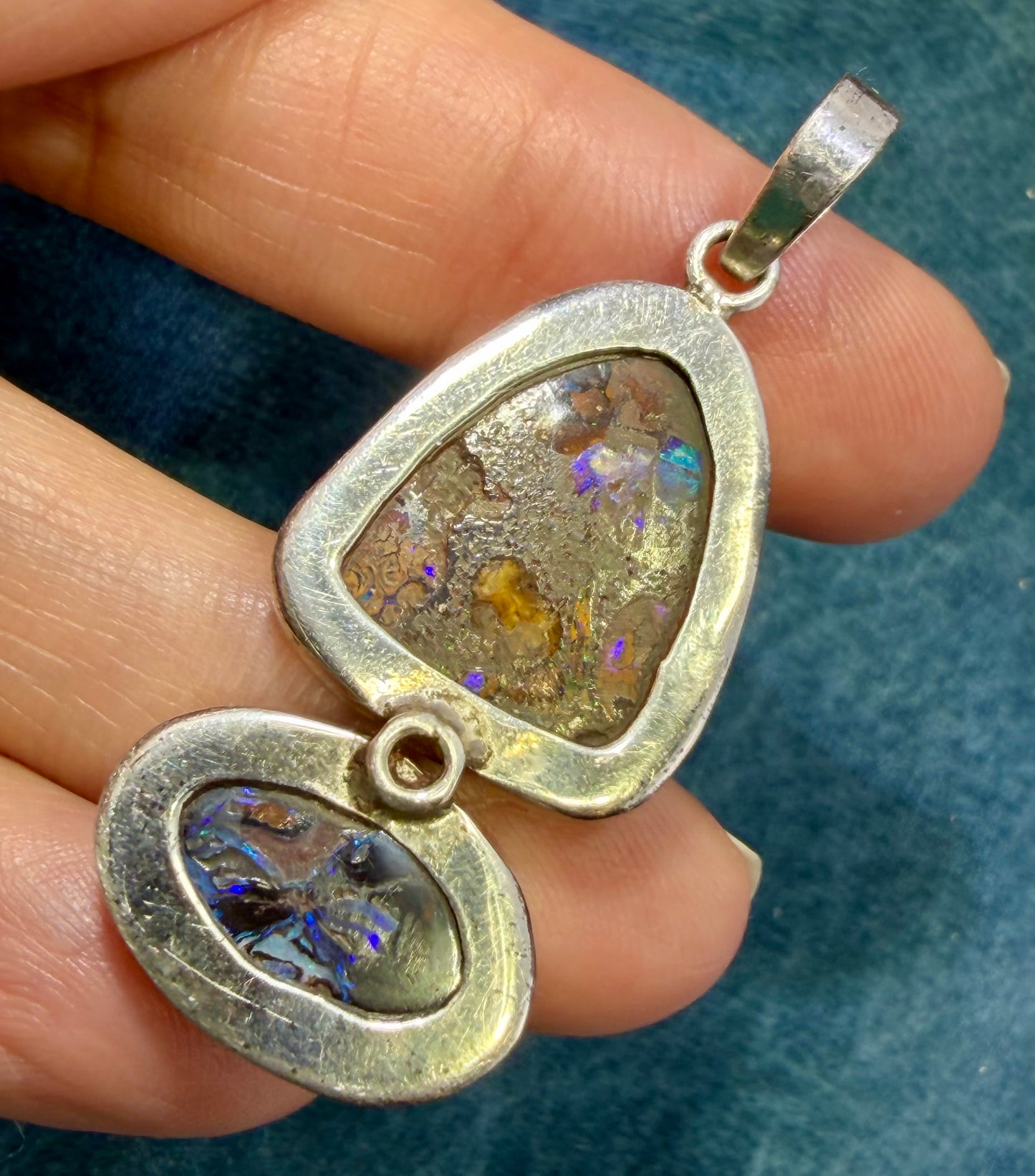 Australian Boulder Koroit 2 Opal Pendant in Silver.  1.9" + 9g *Video*
