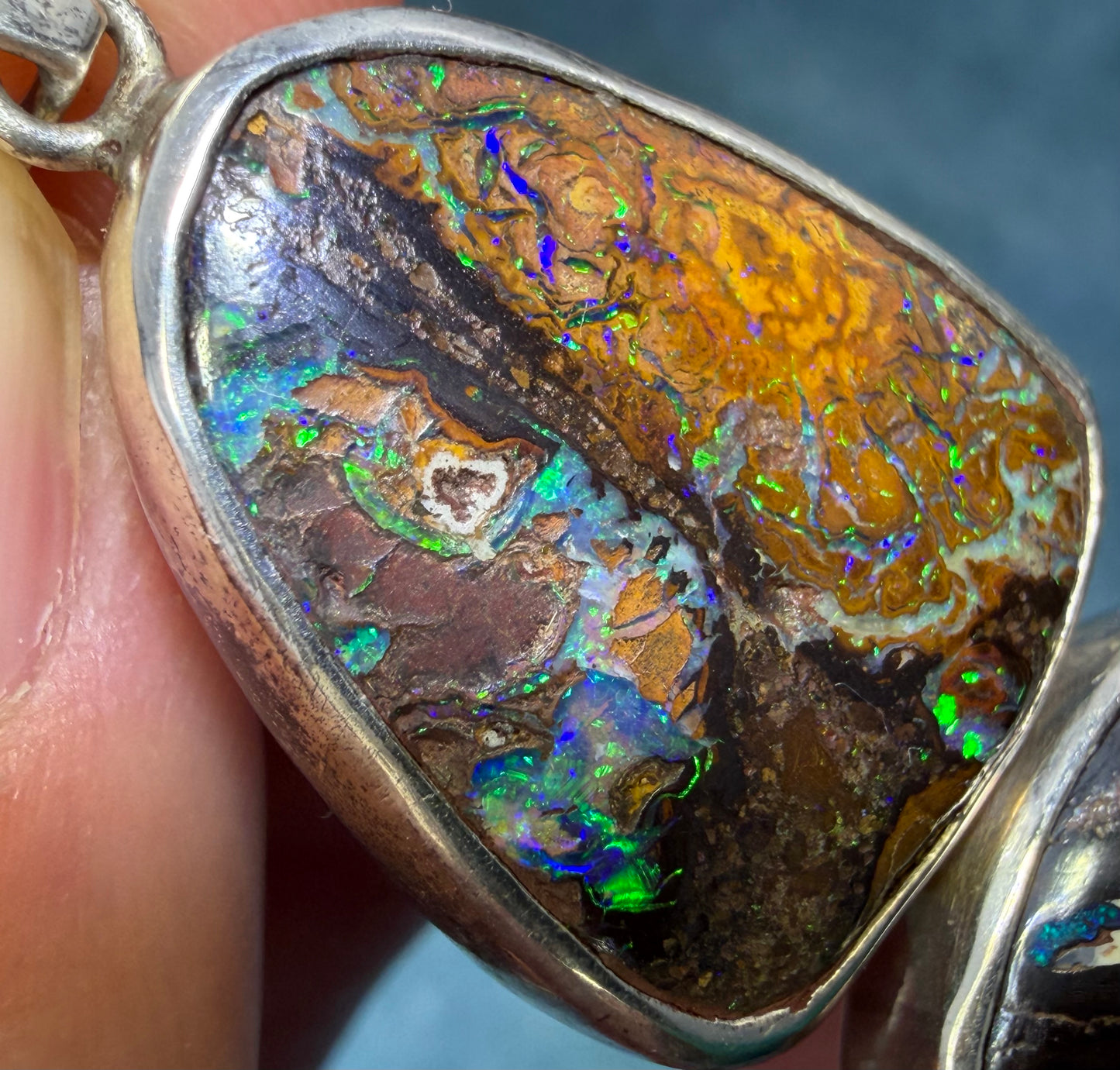 Australian Boulder Koroit 2 Opal Pendant in Silver.  1.9" + 9g *Video*