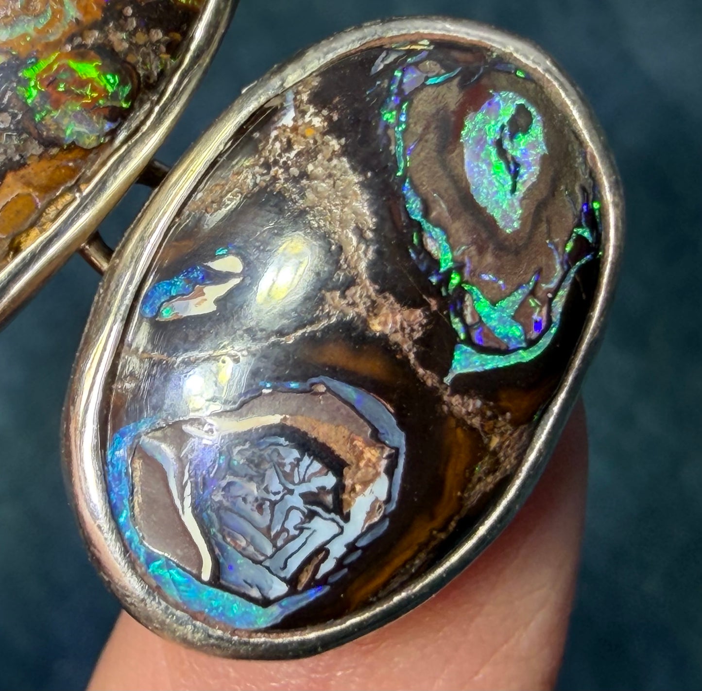 Australian Boulder Koroit 2 Opal Pendant in Silver.  1.9" + 9g *Video*