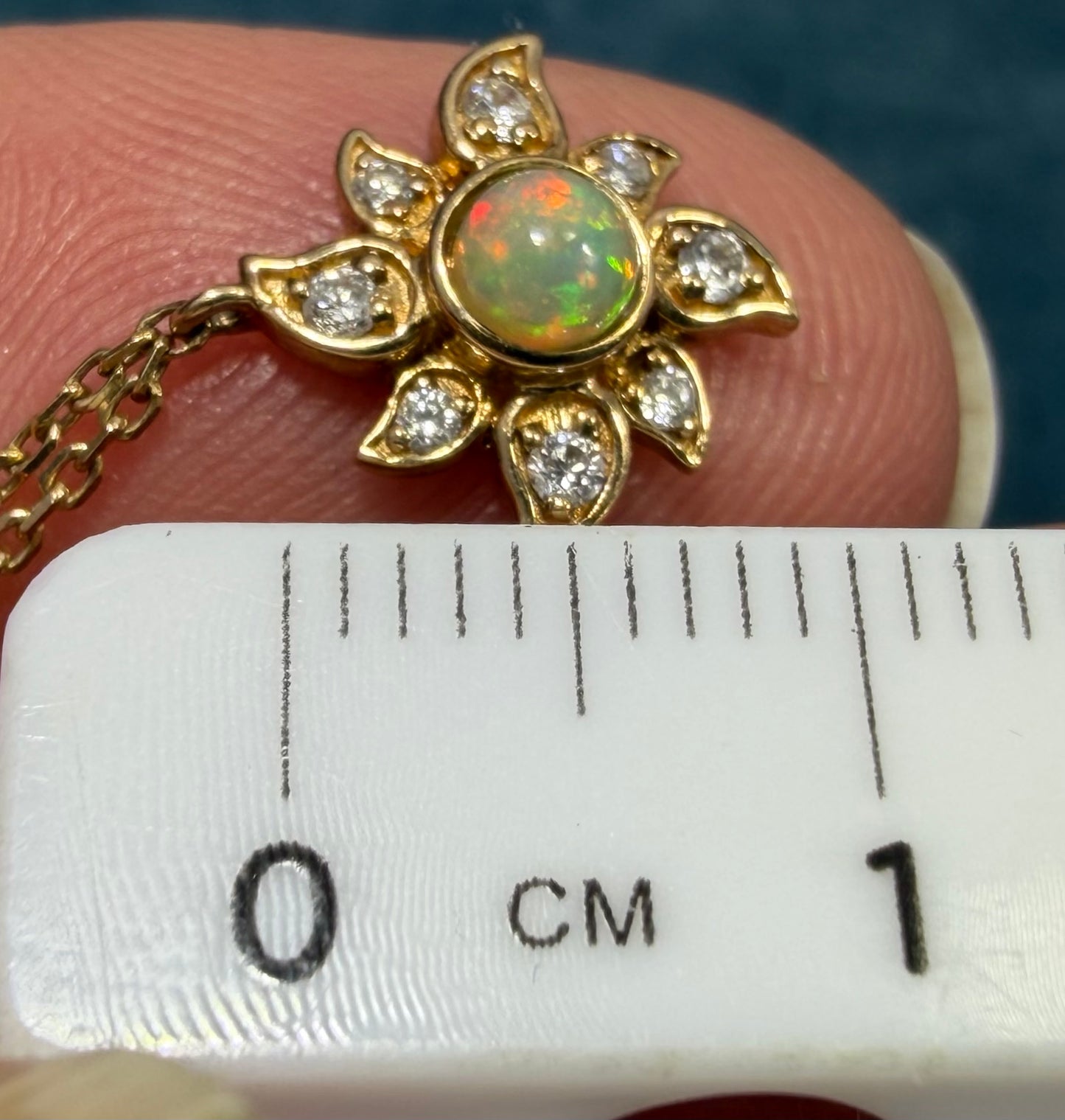 10k Gold Diamond + Opal Sun Moon Stars Pendants on 10k Necklace. TINY
