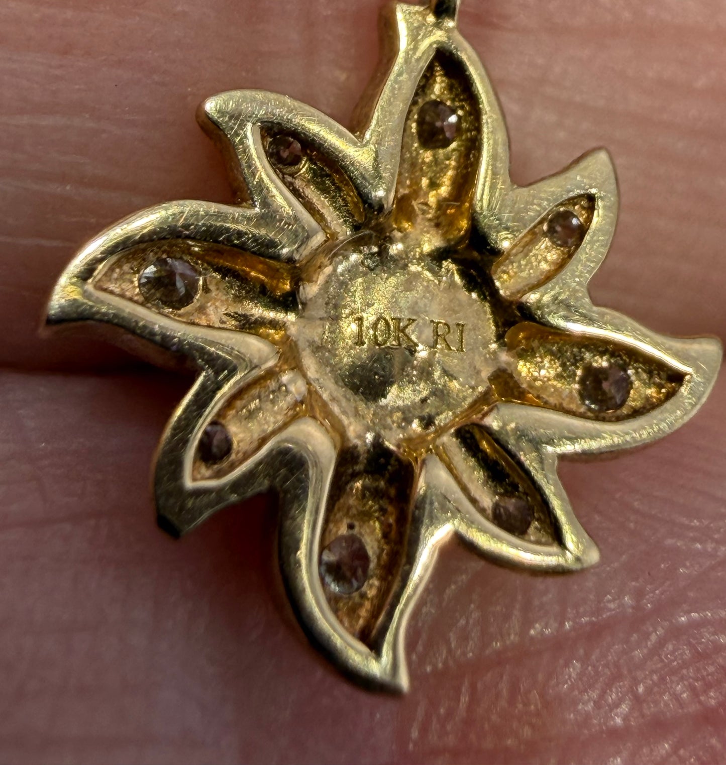 10k Gold Diamond + Opal Sun Moon Stars Pendants on 10k Necklace. TINY